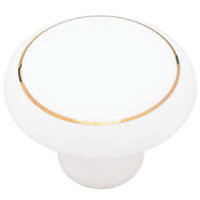 Ceramic Round Cabinet Knob White With Gold P40022V-WG-C7 or 69099 by Brainerd by Liberty Hardware Best Price