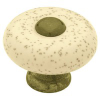 Ceramic With Metal Insert Cabinet Knob Oatmeal and Antique Brass P95914V-ABM-C7 or 69348 by Brainerd by Liberty Hardware Best Price