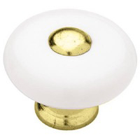 Ceramic With Metal Insert Cabinet Knob Polished Brass and White P95914V-PBW-C7 or 69350 by Brainerd by Liberty Hardware Best Price