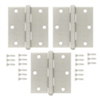 Stanley Hardware S826-875 3-1/2 Inch Square Corner Solid Brass Door Hinges Satin Nickel Pack of 3