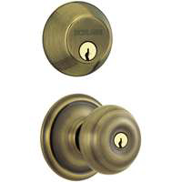 Georgian Antique Brass Georgian Single Cylinder Deadbolt FB50NVGEO609 by Schlage Lock