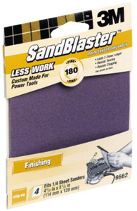 Sandblaster Clip On Palm Sander Sandpaper 4 1/2 By 5 1/2 Inch 180 Grit 9662 by 3M