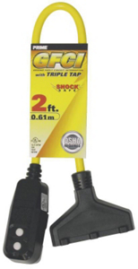 Shock Safe Gfi 3Out Adapter 2 Foot 12/3 Cord GF420802 by Prime Wire and Cable Best Price