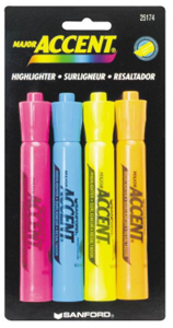 Accent 4 Pack Assorted Highlighters 25174 by Sanford Best Price