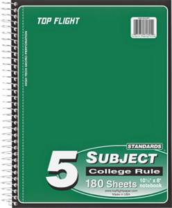 Notebook 5 Subject Cr 180 Ct WB2185/DPF by Top Flight Best Price