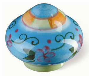 1 1/2 Inch Botanico Cabinet Knob Blue With Green Scrolls and Pink Flowers SD81-102 by Siro Designs Best Price