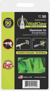 50 Pack Anchors W/Screws PCK-WC50-YS by Wallclaw Anchors Best Price