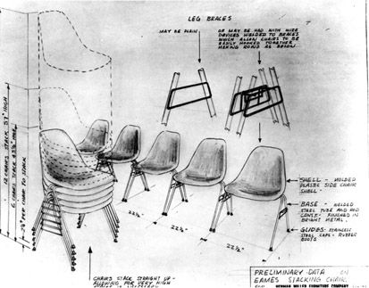 Prototype drawing for Eames Molded Plastic Side Chair