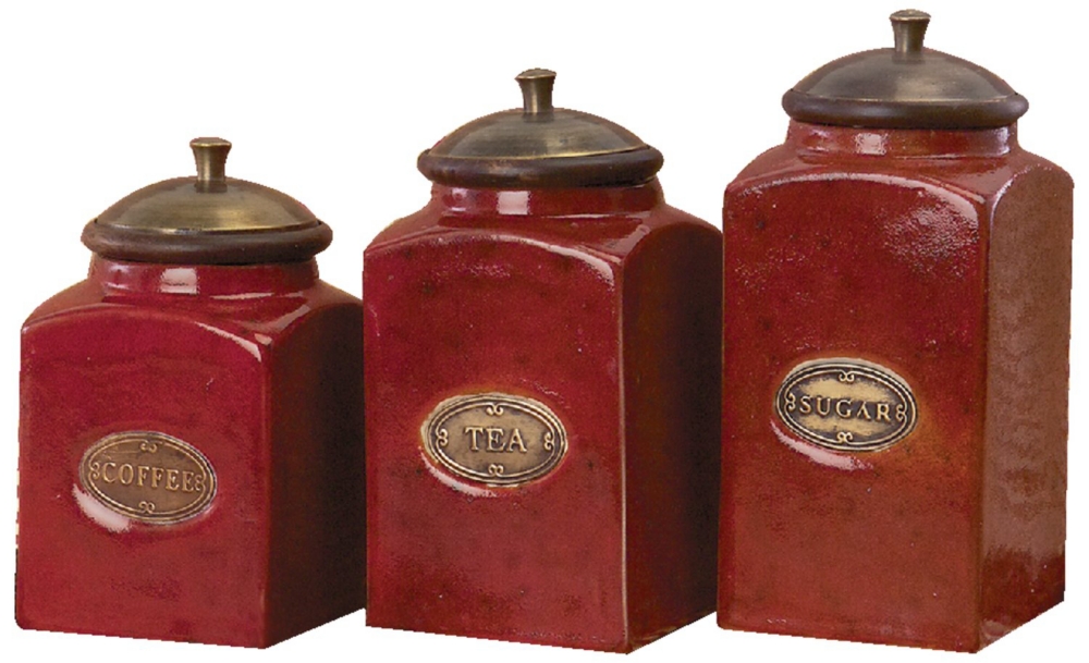 Ceramic Red Canisters-Set of 3