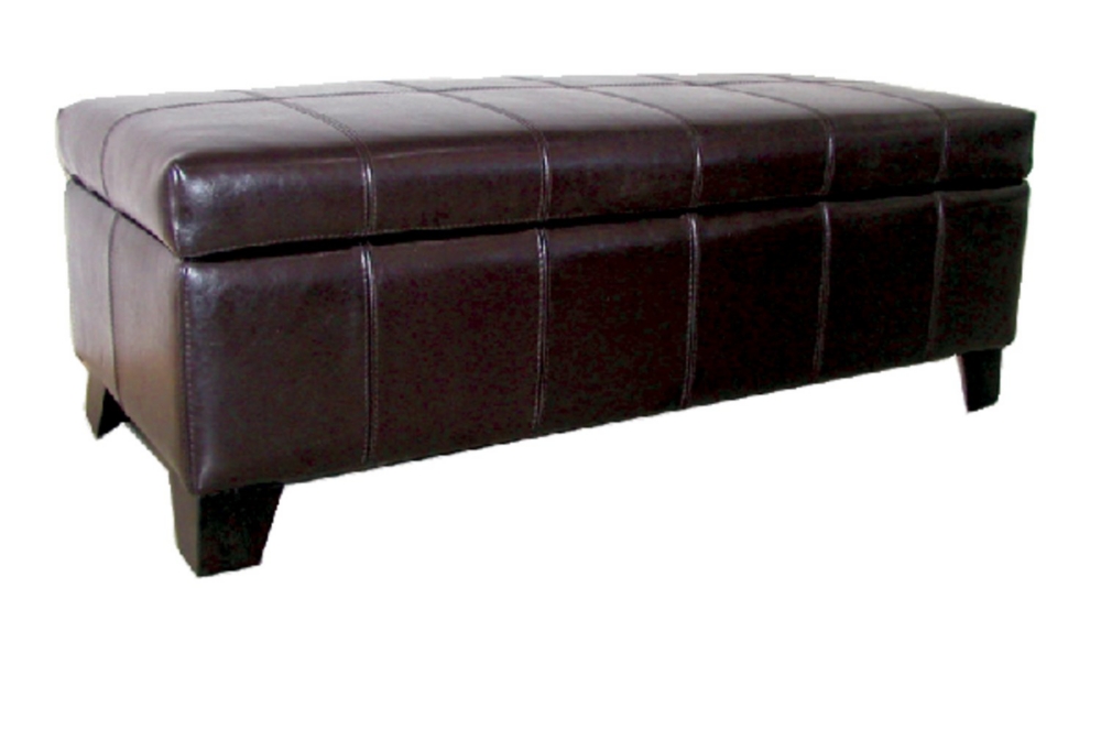 Manhattan Leather Storage Bench-Chestnut
