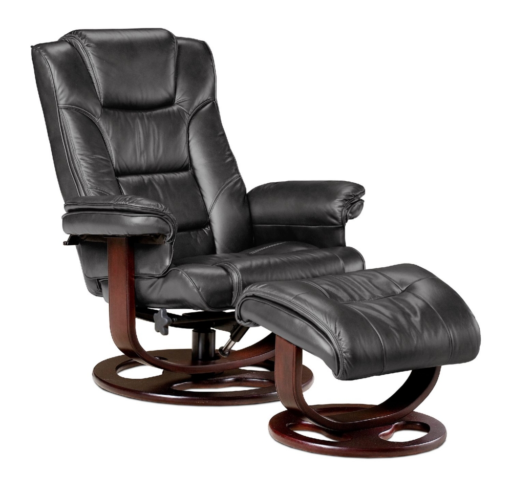 Spencer Leather Reclining Chair and Ottoman - Black