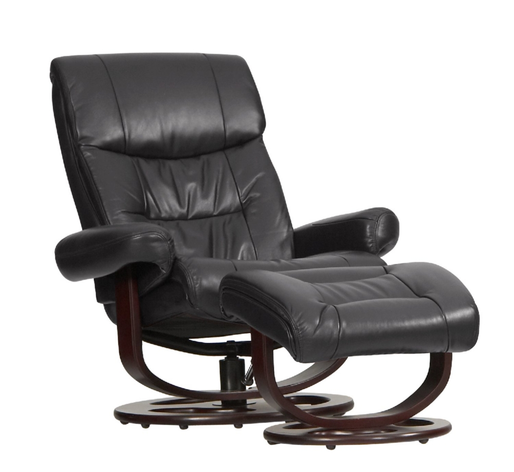 Kyle Leather Reclining Chair and Ottoman - Black