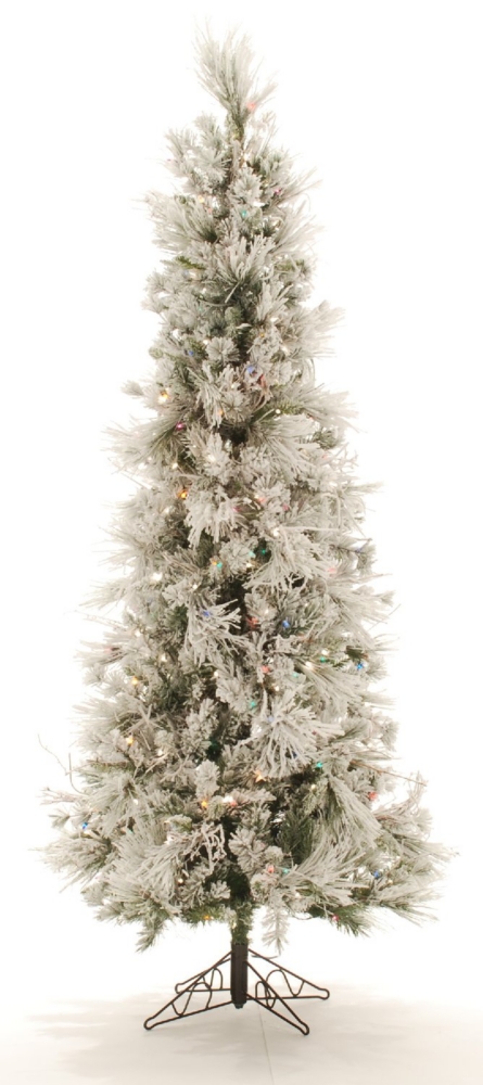 Snow Valley 7.5 Foot Pre-lit Artificial Flocked Christmas Tree Clear and Multi Color Lights