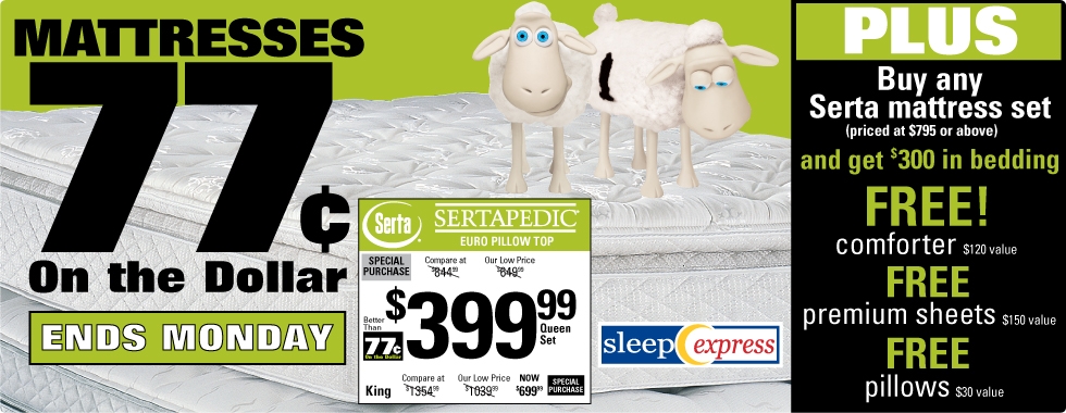 Mattresses 77 Cents on the Dollar, Plus $300 in bedding Free! - Ends Monday