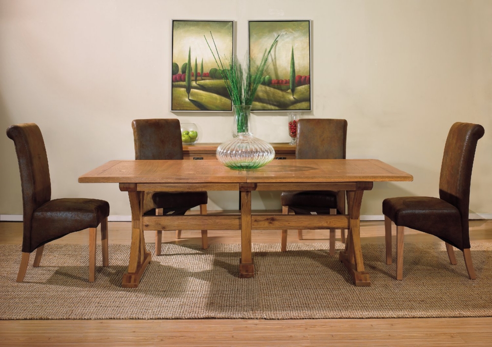 Palomino Oak trestle table with 4 parson chairs