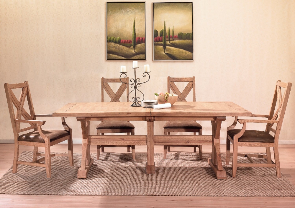 Palomino Oak trestle table with 4 X back side chairs