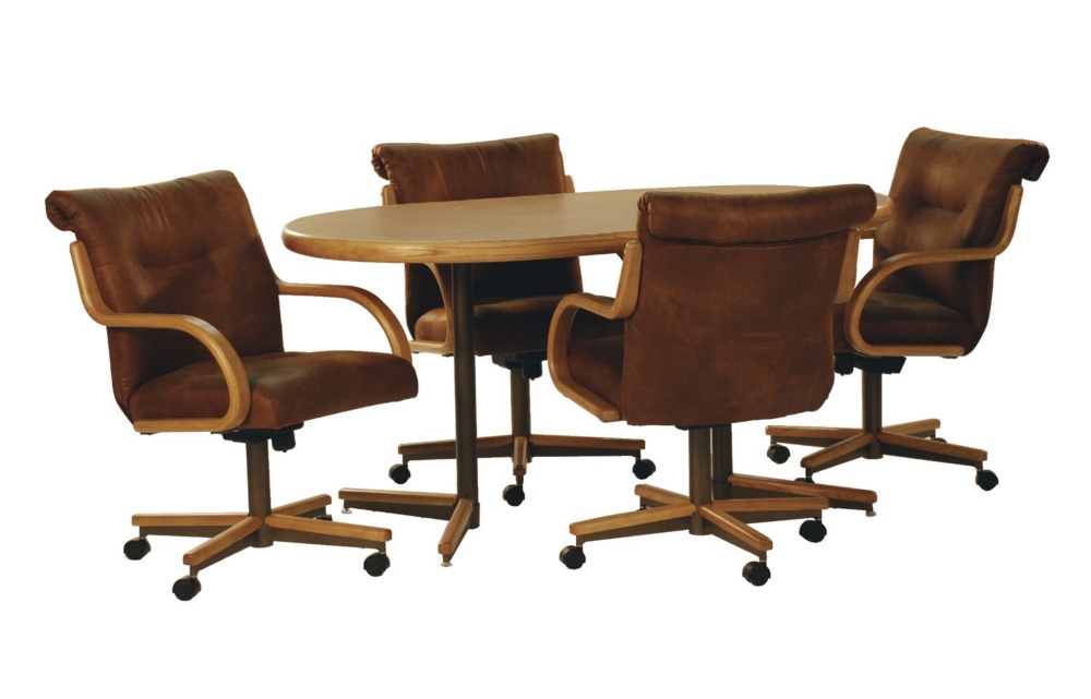 Laminate oval table and 4 cowboy caster chairs by Chromcraft