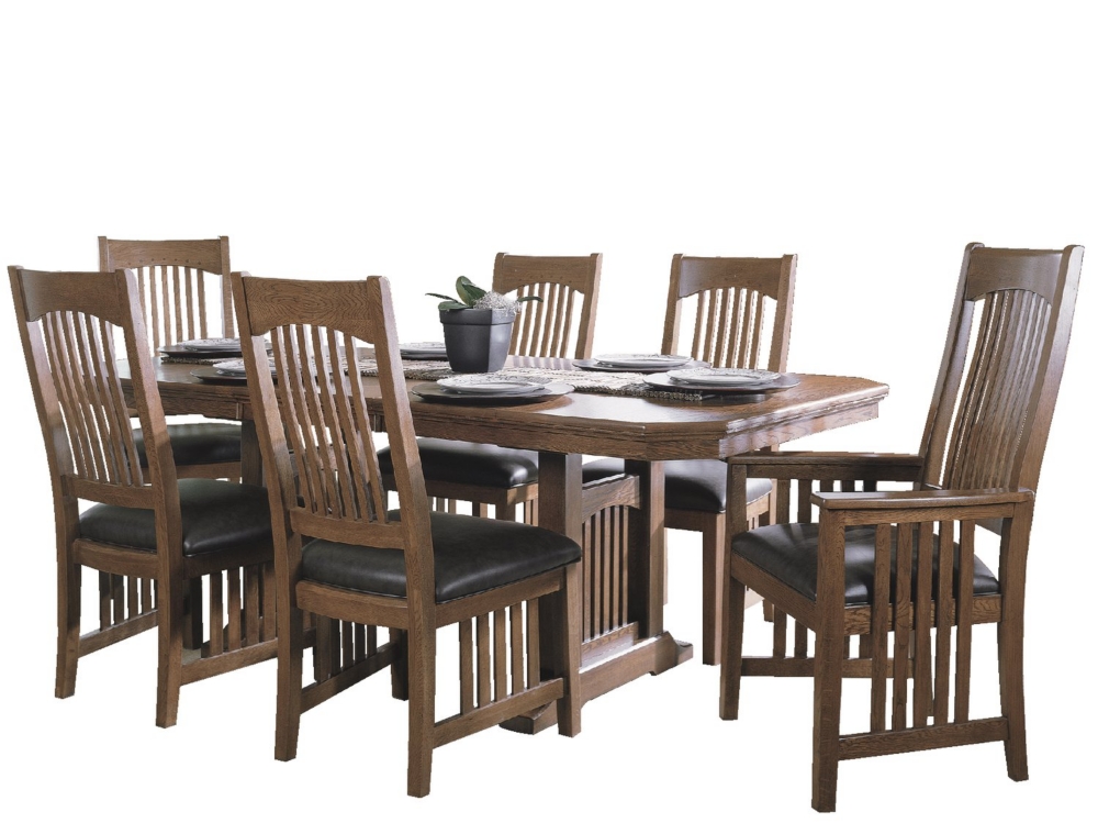 Mission Pointe Trestle table and 4 leather seat side chairs