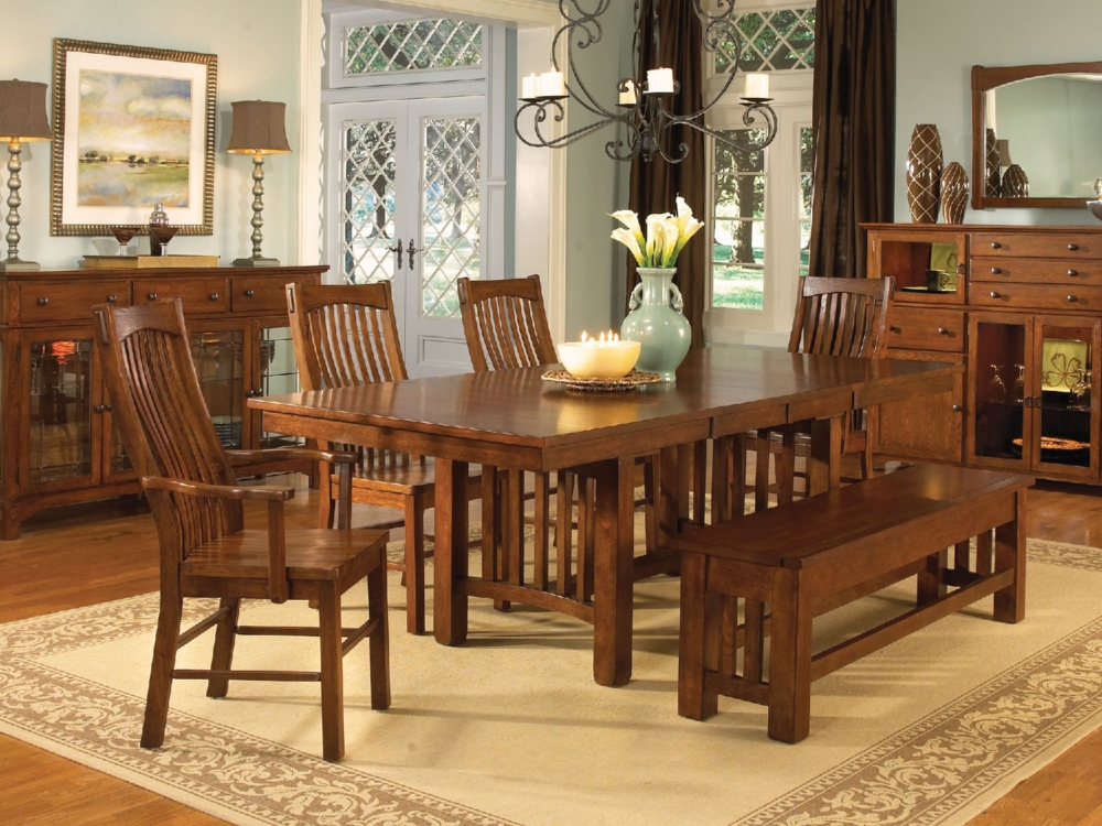 Laurelhurst Solid Oak Mission dining table and 4 side chairs