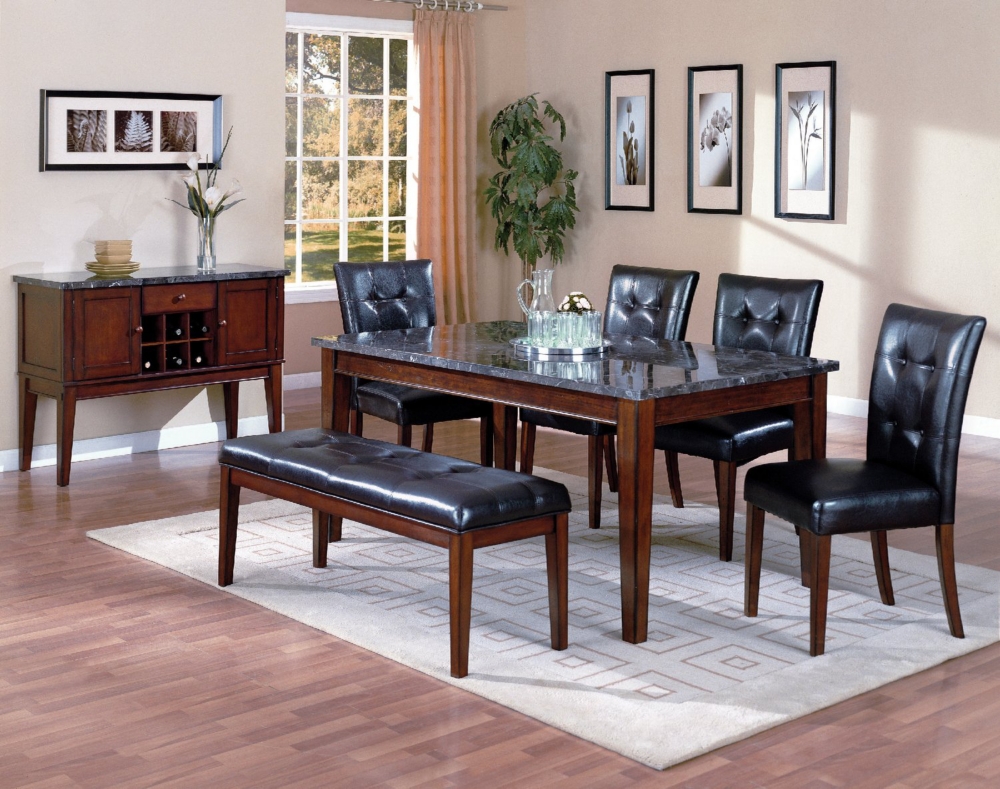 Roosevelt Marble table with 4 side chairs and bench