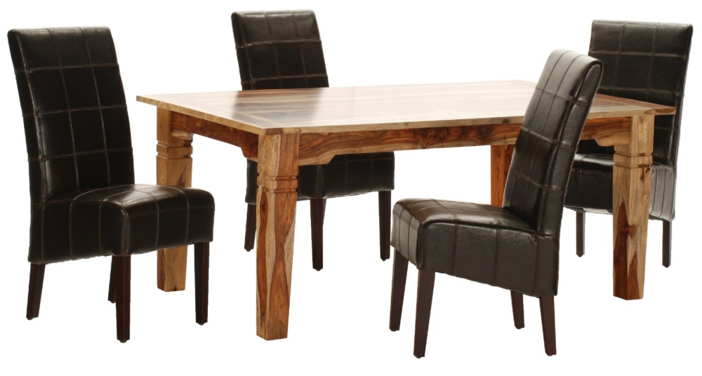 Tahoe sheesham table and 4 leather chairs