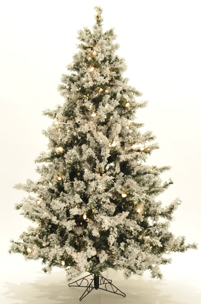 Flocked Spruce 9 Foot Pre-lit Artificial Flocked Christmas Tree Clear Lights