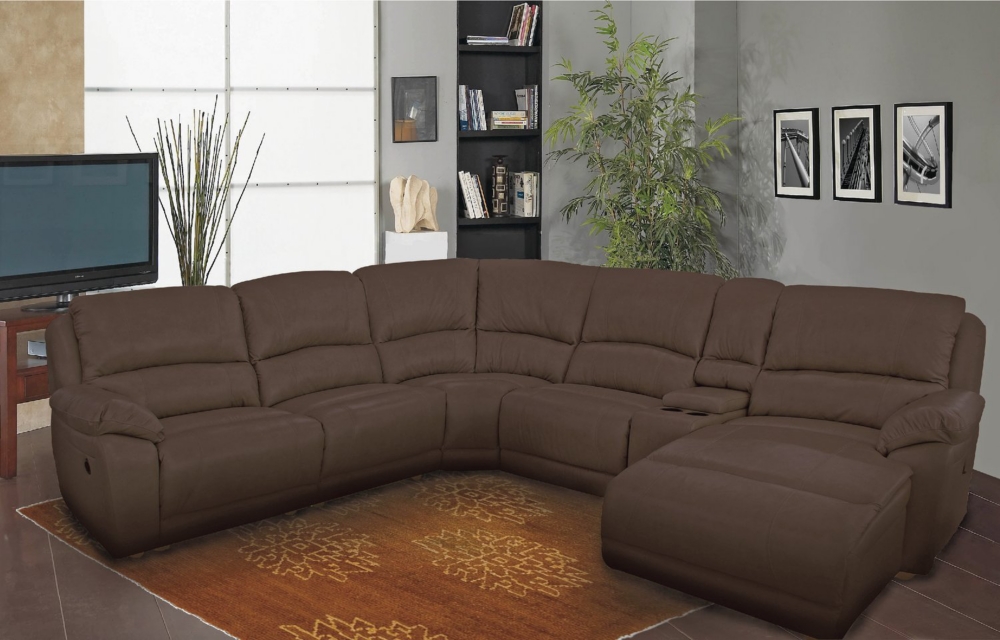 Cindy 6-Piece Leather Reclining Sectional - Chestnut