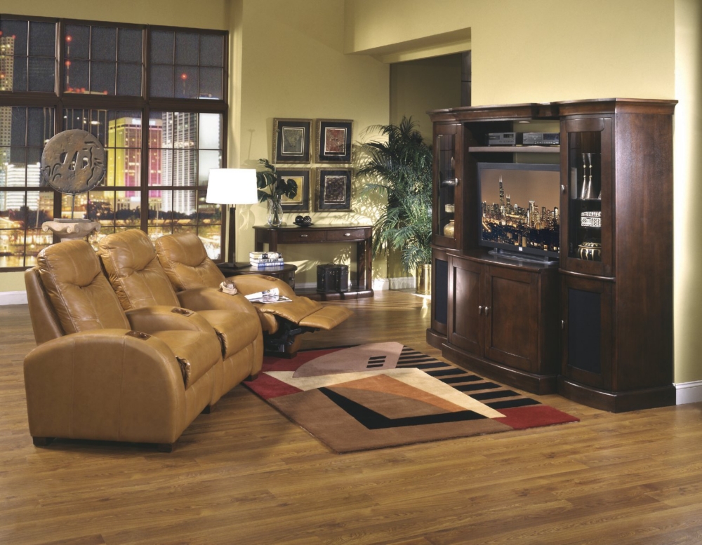 Burbank 3-Piece Leather Power Home Theater Group - Toffee