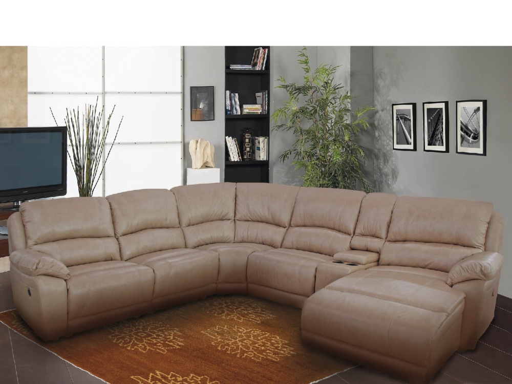 Cindy 6-Piece Leather Reclining Sectional - Mushroom