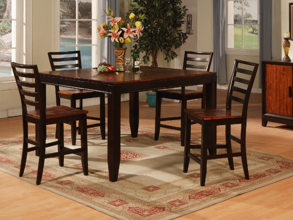 Acacia counterheight table and 4 ladderback counterstools