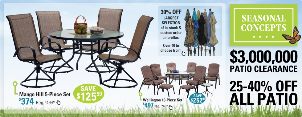 3 Million Dollar Patio Clearance - 25 to 40% Off All Patio