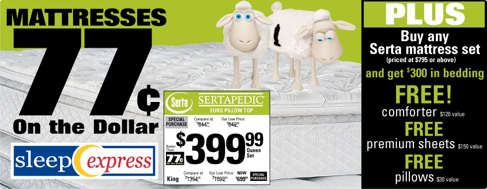 Mattresses 77 Cents on the Dollar, Plus $300 in bedding Free!
