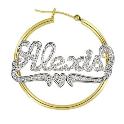 Name Hoop Earrings with Tail and Heart