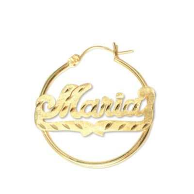 Diamond Cut Name Hoop Earrings with Tail