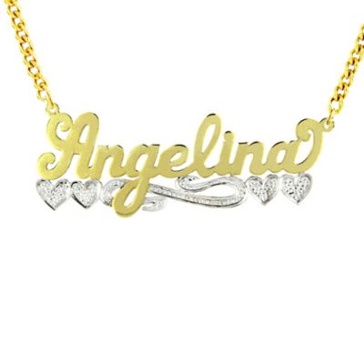 Nameplate Necklace with Hearts