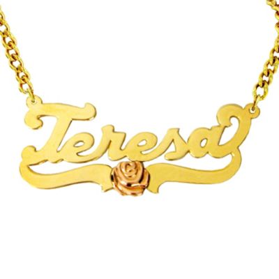 Nameplate Necklace with Flower
