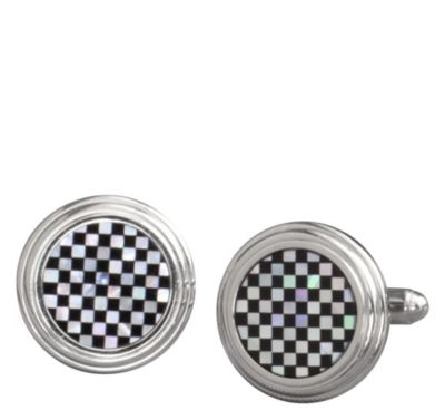 ONYX  MOTHER-OF-PEARL CHECKERSTEP CUFFLINKS