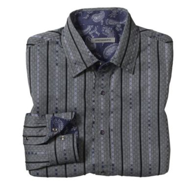  SLIM FIT TEXTURED FLORAL STRIPE SHIRT