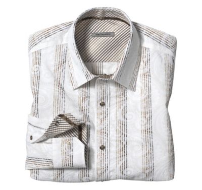  SLIM FIT FLOCKED PAISLEY PANEL STRIPE SHIRT