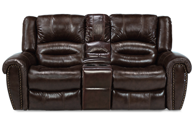 Crosstown Leather Dual Power Loveseat Recliner with Console, Power Headrest and Nailhead