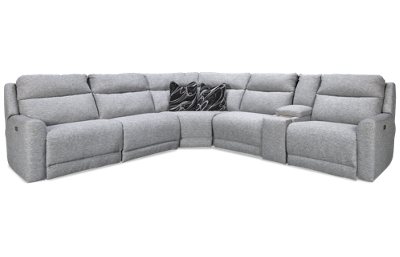 Social Club 6 Piece Power Reclining Sectional with 3 Recliners with Tilt Headrest and Console