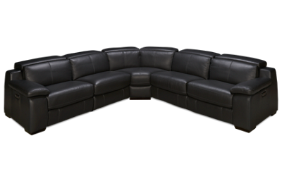 Julian 5 Piece Leather Power Sectional with 3 Recliners with Power Tilt Headrest