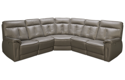 Oakley 5 Piece Leather Reclining Sectional with 3 Recliners with Tilt Headrest