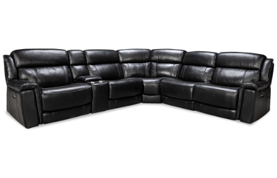 Jaylen Leather Power 6 Piece Reclining Sectional with 3 Recliners with Tilt Headrest and Console