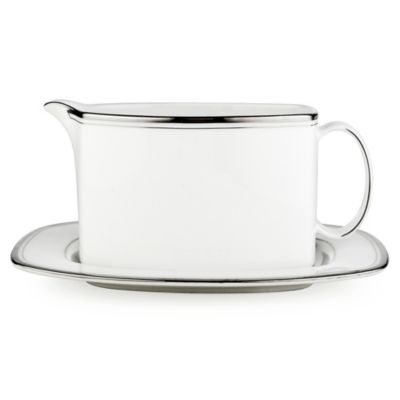 library lane navy sauce boat w/stand