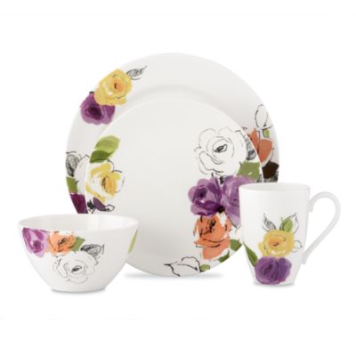 charcoal floral four piece place setting