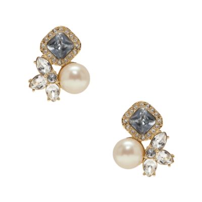 pearl crystal cluster stud earrings