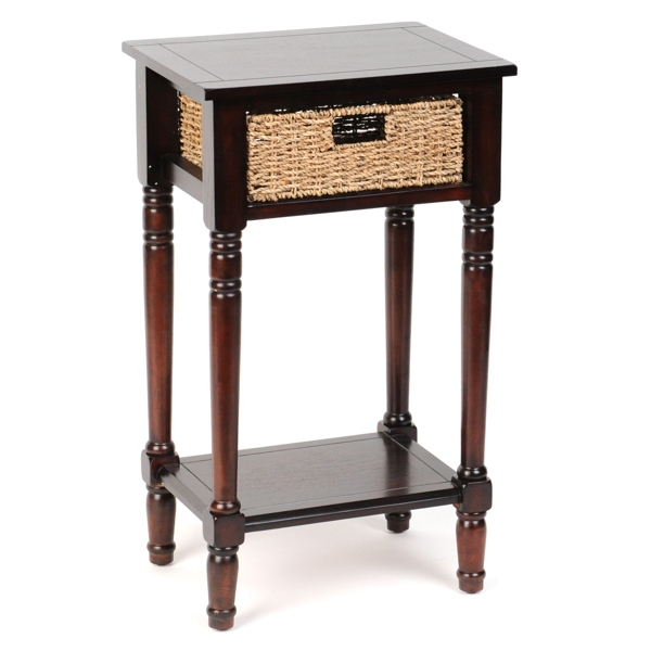  Mahogany Side Table With Wicker Basket