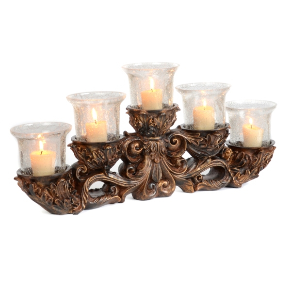  Bronze Clear Crackle 5-Candle Runner