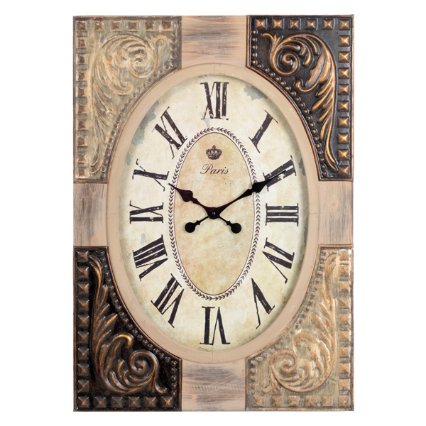  Antiqued Wood &amp; Tin Clock
